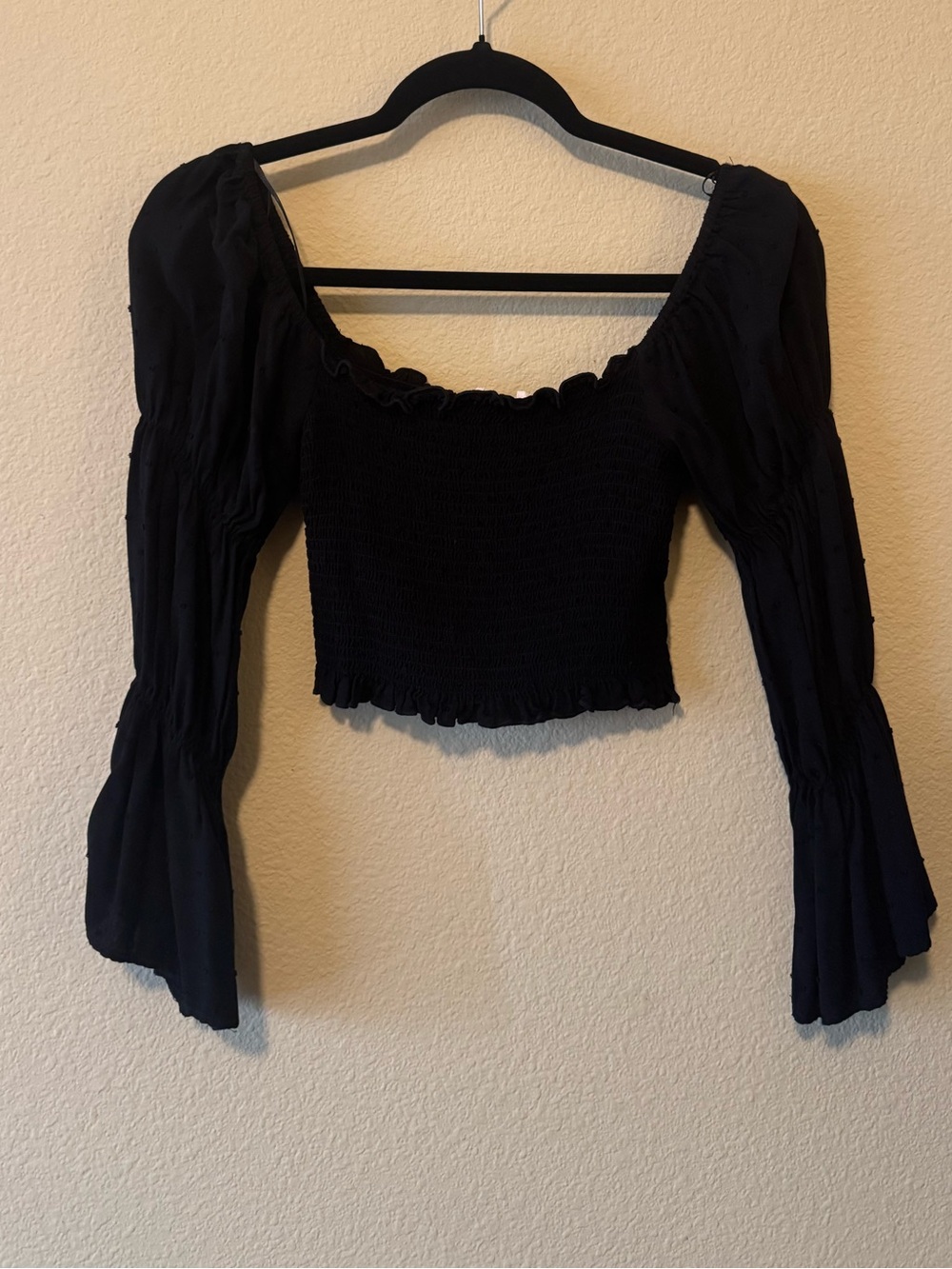 Francesca’s Miami Smocked Crop Top with Bell Sleeves